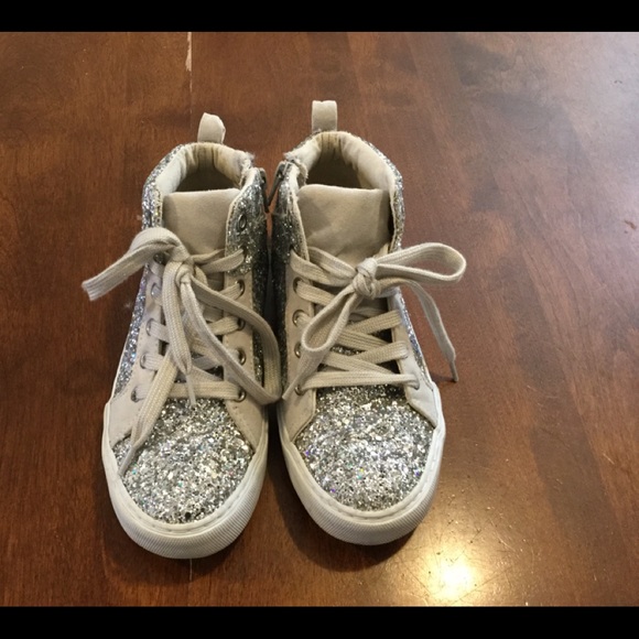 Girls Infant Baby Toddler Dress Shoes Silver High Top Tennis Sequins Sneakers